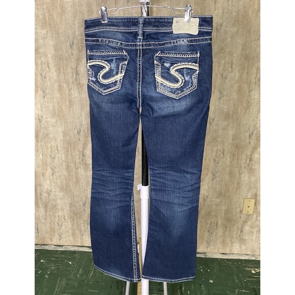 Silver Jeans Womens W29/L31 Blue Tuesday Bootcut Distressed Rip Cowgirl Chic - Picture 3 of 14